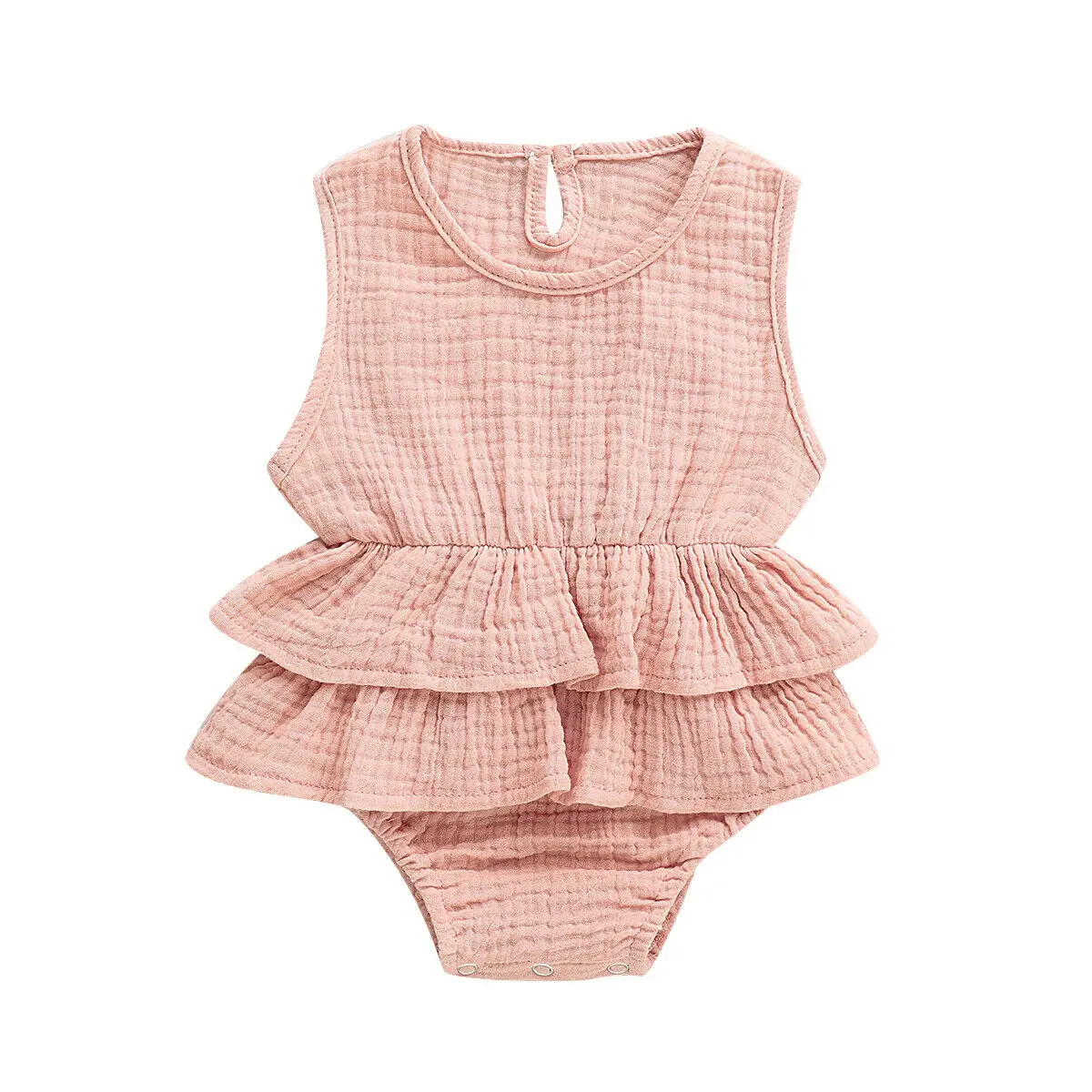 Baby Girls Ruffle Romper Jumpsuit One Piece Sleeveless Cotton Linen Playsuit Sunsuit Outfit Infant Summer Clothes 0-24M