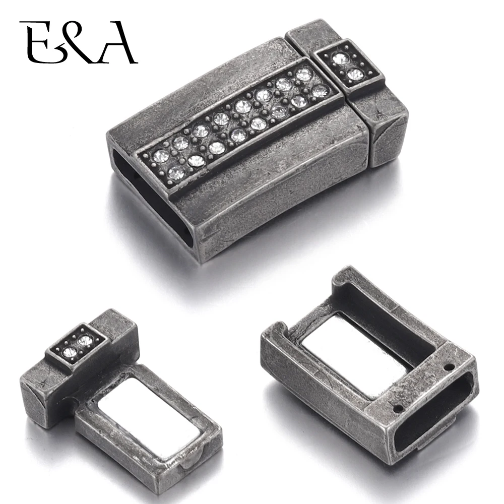 

Vintage Stainless Steel Magnetic Clasp Rhinestone 12*3mm Leather Cord Clasps Magnet Buckle Bracelet DIY Jewelry Making Supplies