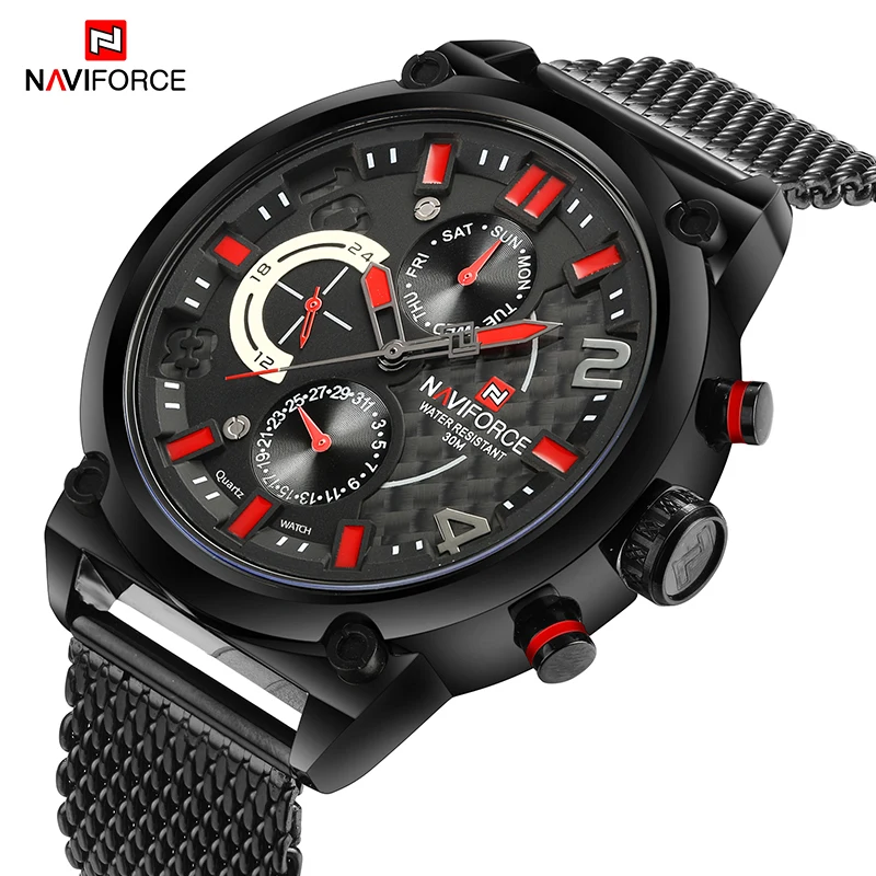 Naviforce Для мужчин модные Повседневное сетки Группа Кварцевые часы Элитный бренд