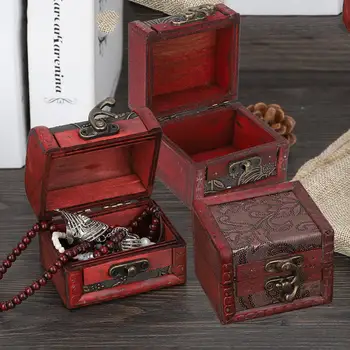 

Vintage Square Jewelry Storage Box Handmade Makeup Organizer Box Ornaments Wooden Decorative Jewelry Holder Display Case b