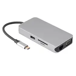 10 в 1 USB C концентратора Тип C к HDMI VGA RJ45 USB 3,0 для SD Card Reader