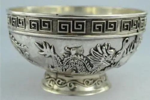 

China collection handmade Tibet silver dragon and phoenix bowls