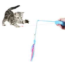 Новинка 2 в 1 кошка лазерные игрушки интерактивные Забавные Упражнения палочка-Дразнилка с перьями игрушка с светильник-указка Колокольчик для питомца собаки кошка Лазерная Игрушка