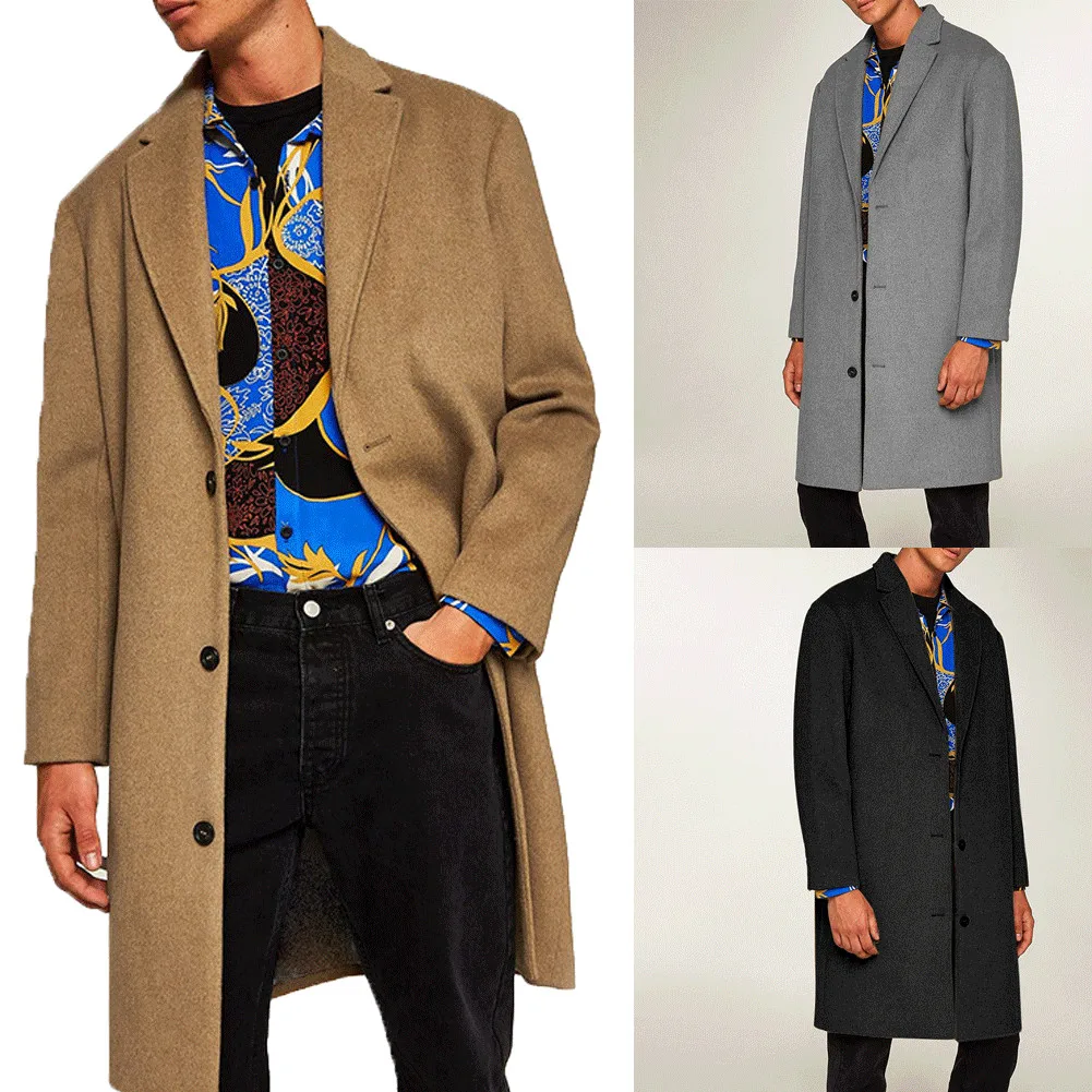 

British Style Men Overcoat Long Jacket Wool Trench Warm Winter Blends Coat Suit Outwear