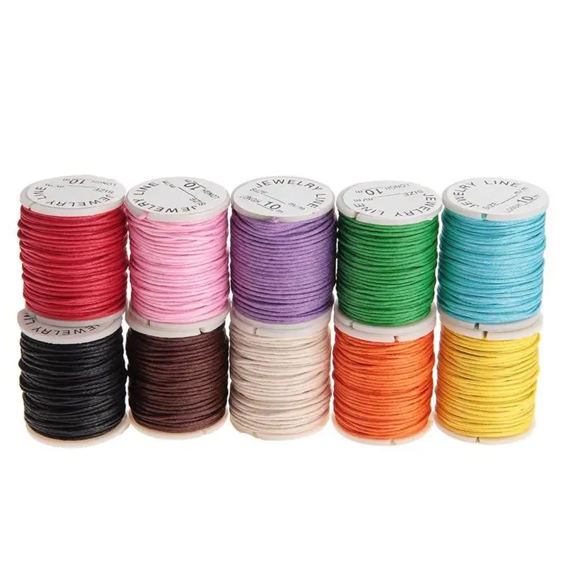 

10pcs/set 10M 1MM Waxed Cotton Cords Strings Ropes for DIY Sewing Necklace Bracelet Craft Making (Random Color)