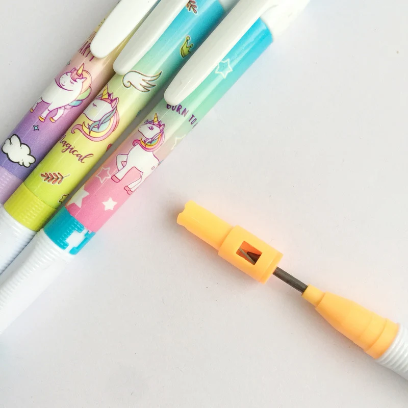 

2.0mm Unicorn Mechanical Pencil With Pencil Sharpener Cute Automatic Pens For Painting Girls Gifts School Supplies Stationery