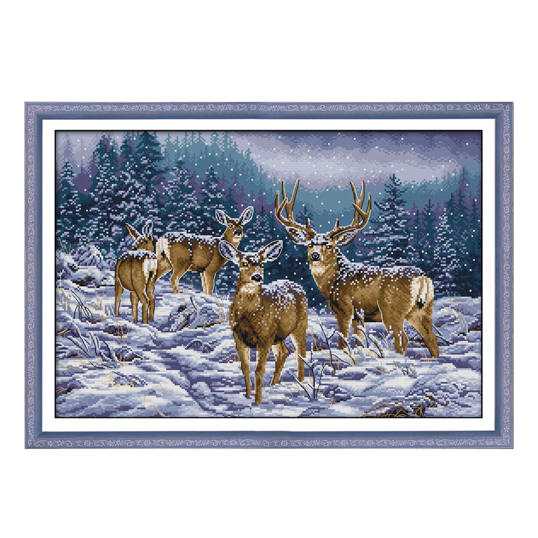 

14CT 2 Strands Printing Cross Stitch Kit DIY Decorative Cross-stitch Embroidery Needlework Kit (Without Frame) - Winter Deer