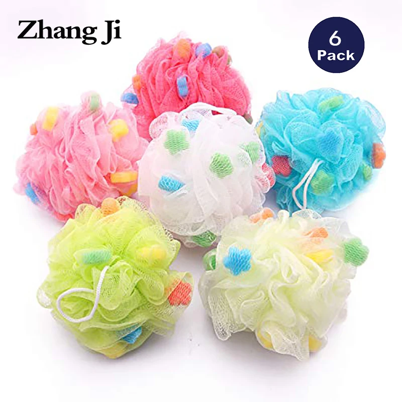 

ZhangJi Bath Sponge Shower Loofah Sponge Set 6 Pack Mesh Brush Pouf Bath Ball Sponge 6 Colors Bath Flower Super Soft