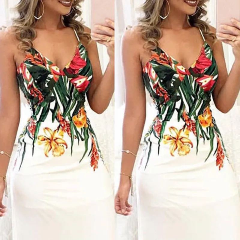 Женское длинное платье Boho белое с цветочным принтом на шнуровке треугольным