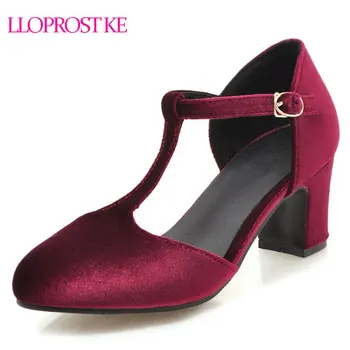 

Lloprost ke 2019 Summer Fashion Women Sandals elegant Shoes Woman chunky Heels t-strap Round Toe Footwear Size 34-43 Red H230