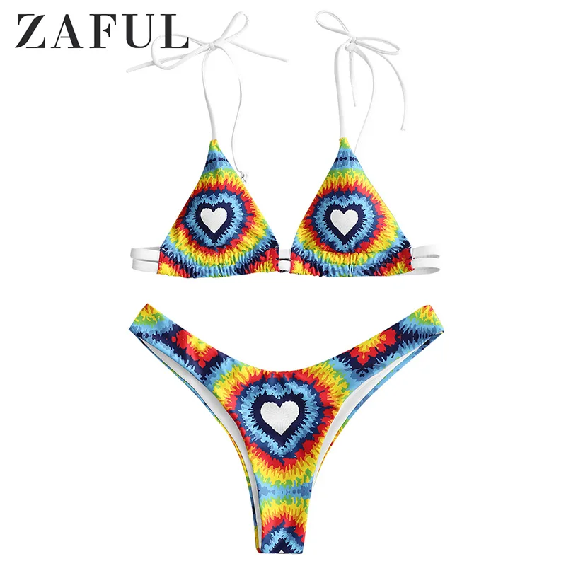 

ZAFUL New Design Women Sexy Bikini Set Tie Dye Braided Criss Cross Swimsuit Spaghetti Straps Bathing Suit Swim Wear Hot Selling