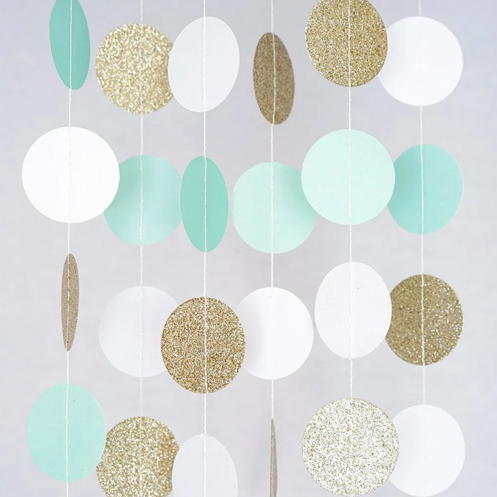 Glitter Gold Mint White Hanging Circle Garlands Decoration Wedding Birthday Baby Shower Events Spring Party Window Home Decor