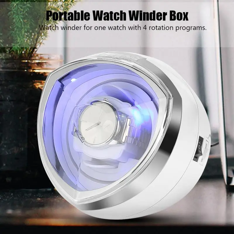 

Portable Watch Winder Box Display Cases Automatic Rotating Blue LED Lighting US Plug portable