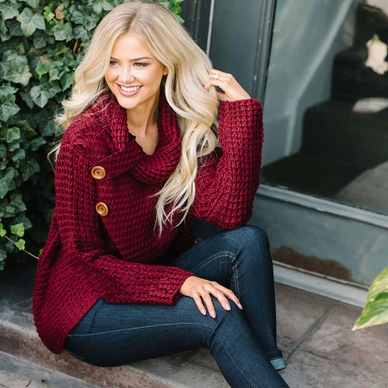 

Women Jumpers OL Turtleneck Cardigan Sweater Women 2019 Autumn And Winter Clothes