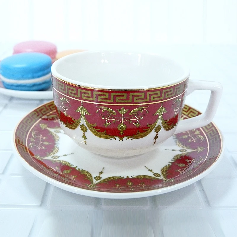 

High quality bone china coffee set deluxe Dark red leaf pattern A set of 12 pieces 90ml Birthday Holiday Gift