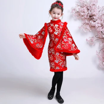 

Chinese Dress For Kids Dresses Girls Cheongsam Child Red New Year Costume Satin Qipao Winter Tang Suit Thickening Plus Velvet