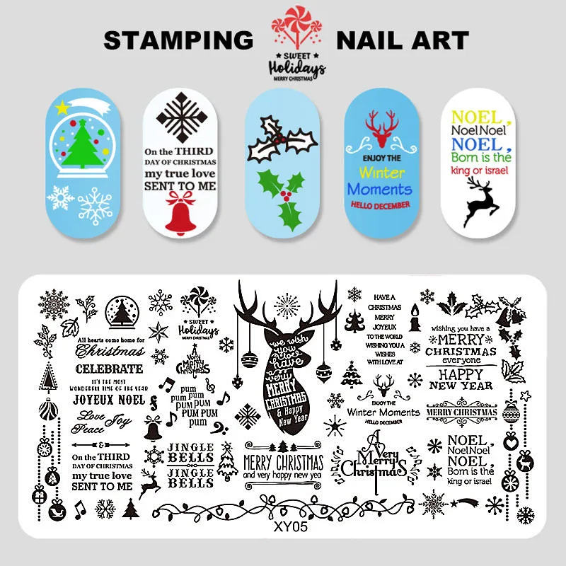 1 Pcs Christmas Nail Art Stamp Stamping Image Plate New Year Pattern 12*6cm Stainless Steel Nail Template Manicure Stencil Tools 5