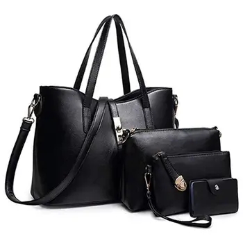 

PU Leather Handbag + Fashion Women Shoulder Bag + Wallet + Card 4pcs Set