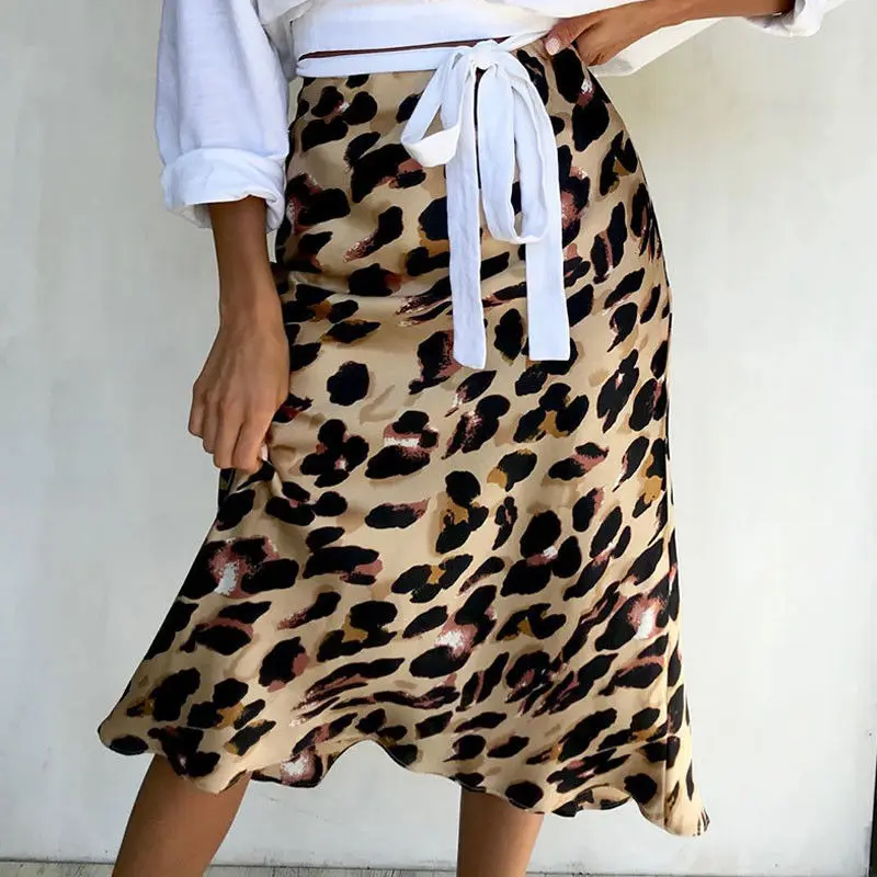 Women Skirt Hot Fashion Women Leopard Print High Waist Skirt Ladies Evening Party Mini Skirts Lace Up Ruffles Pencil Skirts