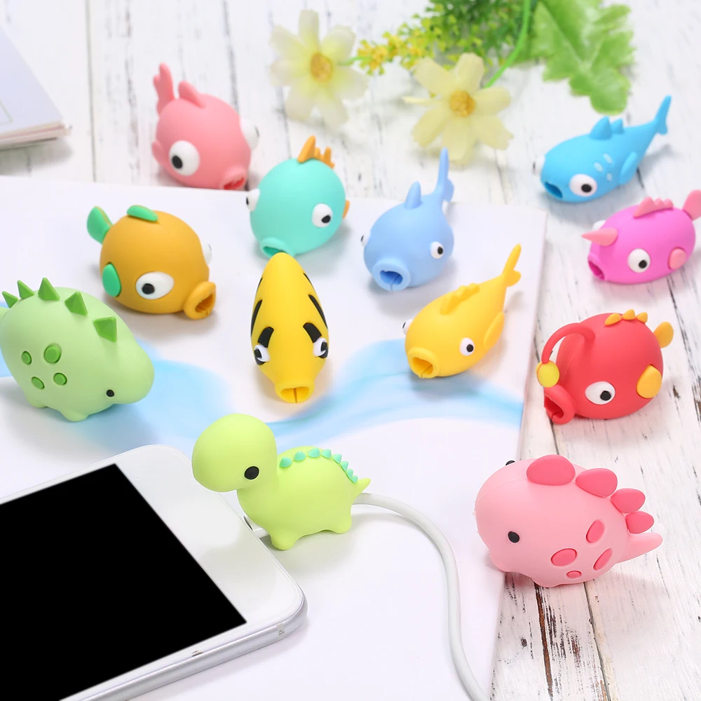 

USB Cable Protector Cartoon Animal Bite Cable Protector Data Line Cord Protector Protective Case Cable Cover For iPhone Samsung
