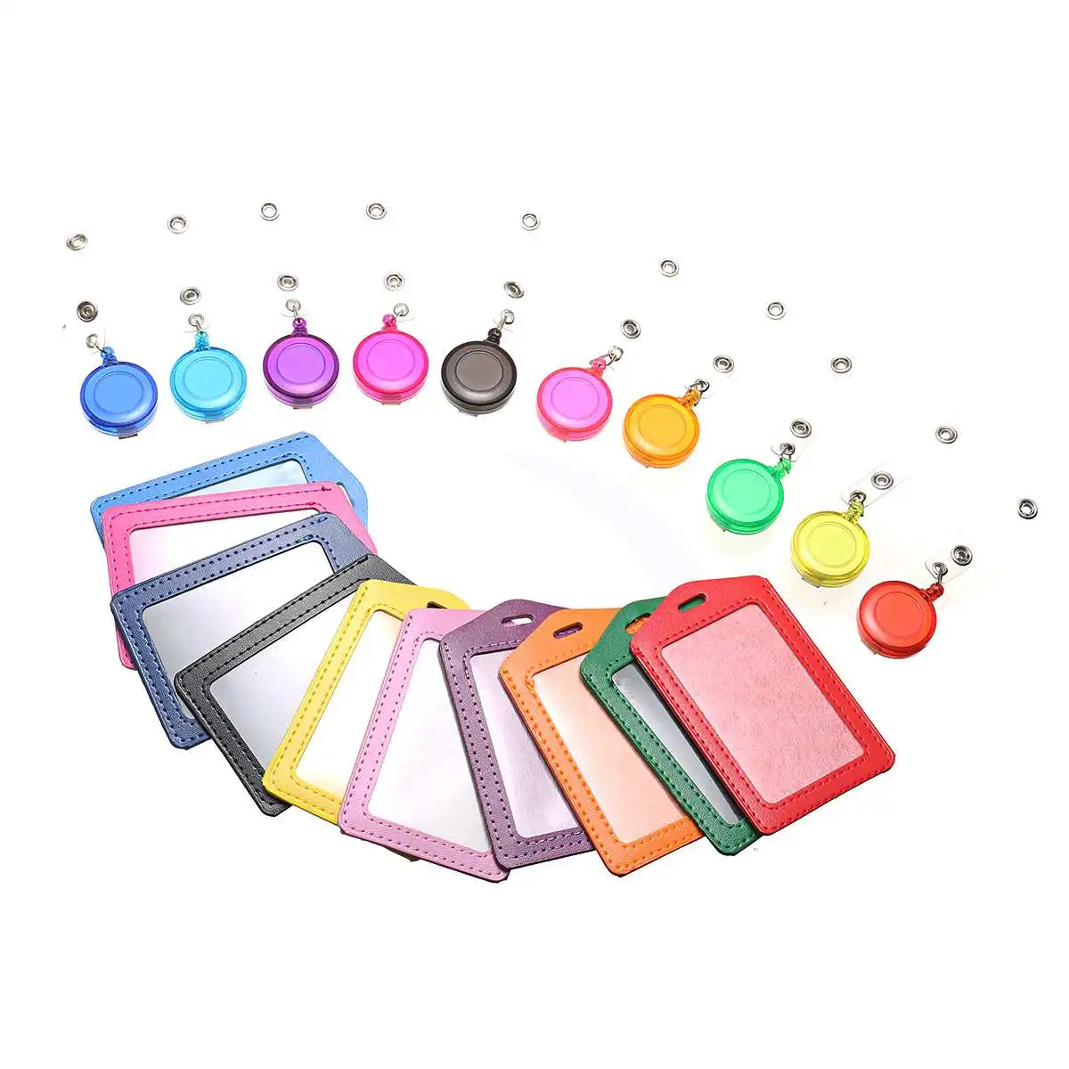 

10pcs Retractable Lanyard Name ID Work Badge Card Holder Business Employee Certificate Identity Card Cover + 10 Buckled Strap