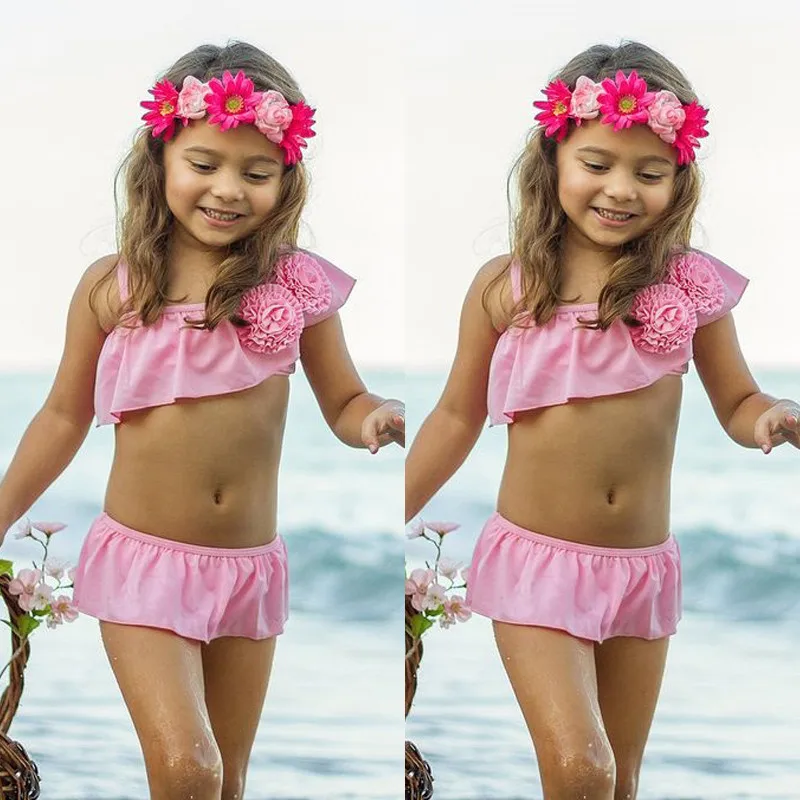 Мода обувь для девочек цветочный одно плечо комплект бикини купальные костюмы-пачки купальный костюм комплекты одежды
