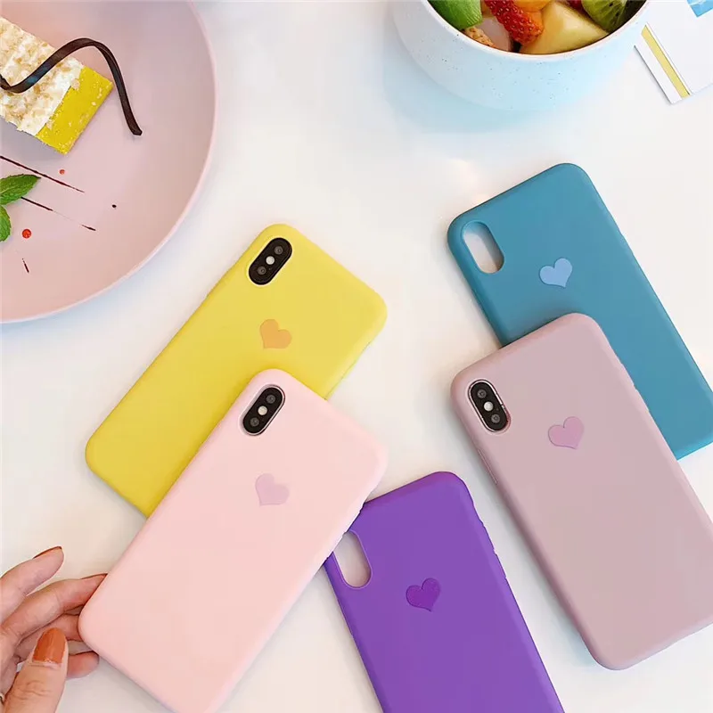 KJOEW чехол конфетного цвета для iPhone XR XS X Xs Max Love Heart Phone Cover 6 6S 7 8 Plus мягкие
