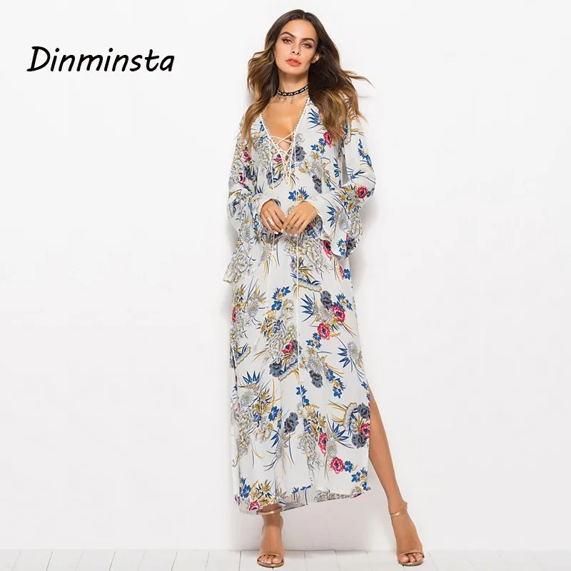 Dinminsta женское белое цветочное богемное длинное платье новинка 2019 весеннее