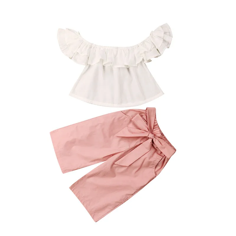 

6M-4T 2Pcs Toddler Kids Baby Girl Princess Off Shoulder Crop Top Pants Outfits Clothes Summer Casual Clothes Outfits