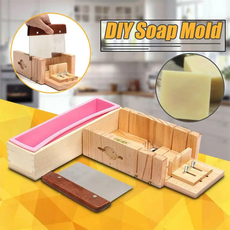

Rectangle Silicone Soap Mold With Wooden Box Handmade Soap Making Material Flat Wave Soap Loaf Cutter DIY Candle Cutting Tool