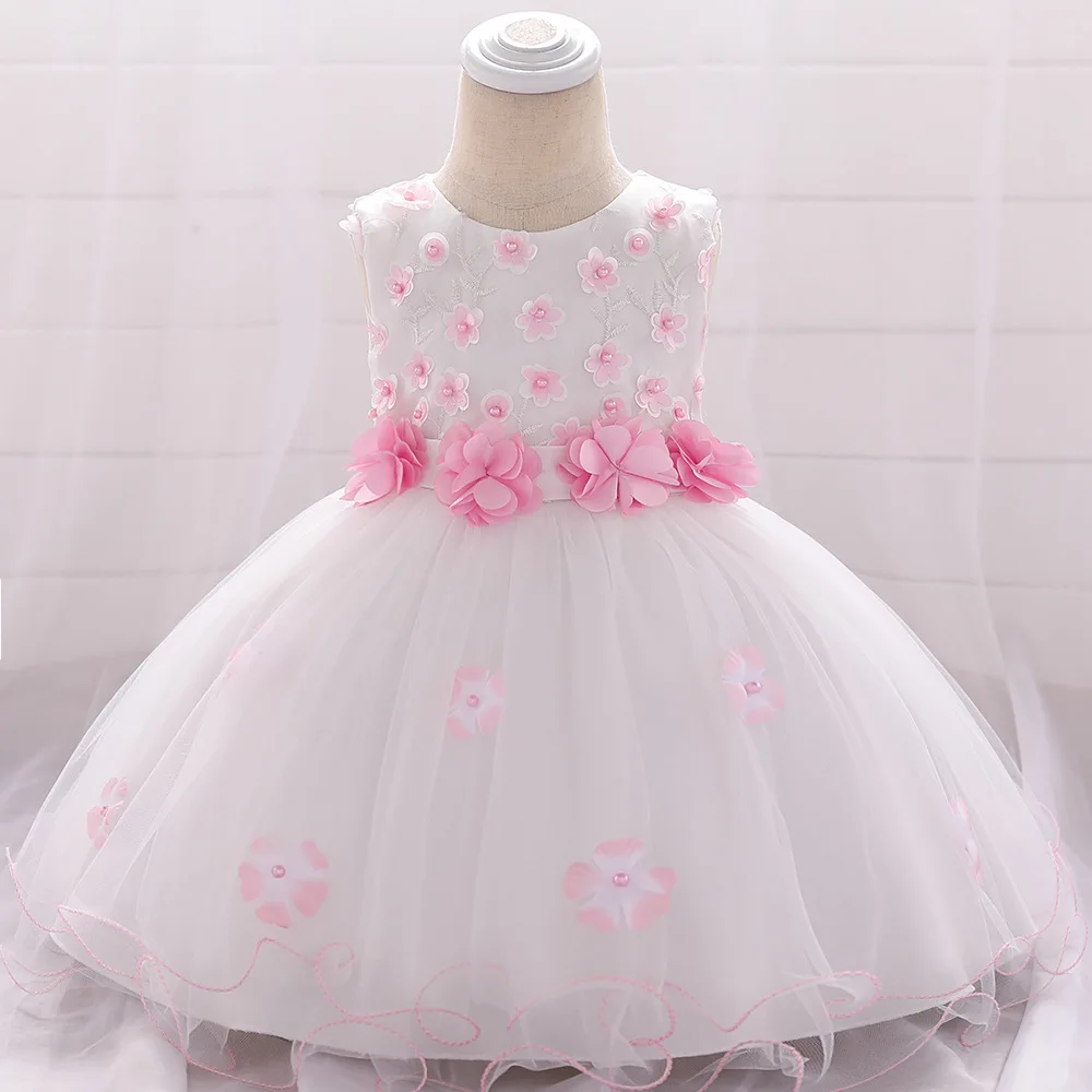 

EAZII Vintage Baby Girl Party Pageant Dress Infant Princess 0-24M Birthday Party Dress Flower Applique Tulle Girls Summer Dress
