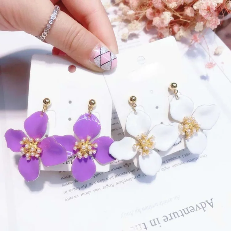 

2019 New Korean Acrylic Exaggerate Big Flower dangle Earrings For Women Summer Fashion Accessories Elegant