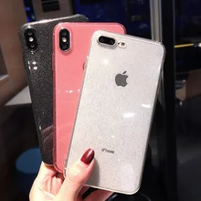 Moskado Limpar Glitter Caso de Telefone Para o iphone X XS Max XR 7 8 6 6 S Mais Transparente Que Bling Pó casos TPU Macio Para Trás Capa Coque(China)