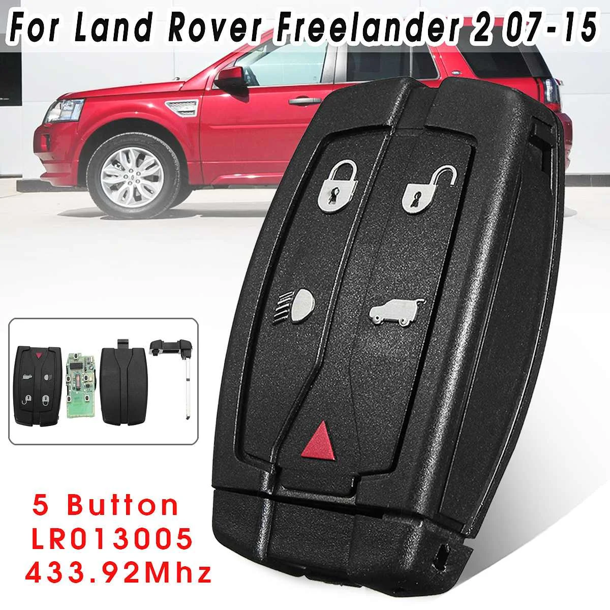 

5 Button Black Remote Key Fob Inc Blade LR013005 For Land Rover Freelander 2 2007 2008 2009 2010 2011 2012 2013 2014 2015