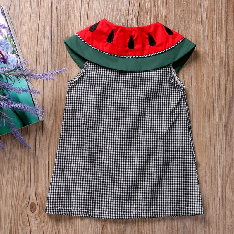 Kid Baby Girl Watermelon Collar Plaid Dress Party Wedding Pageant Princess Dresses Sundress Summer Girl Clothes