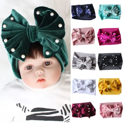 

2019 Solid Newborn Kids Baby Boy Girl Infant Bow Soft Cute Hat Turban Beanie Hat Winter Cap