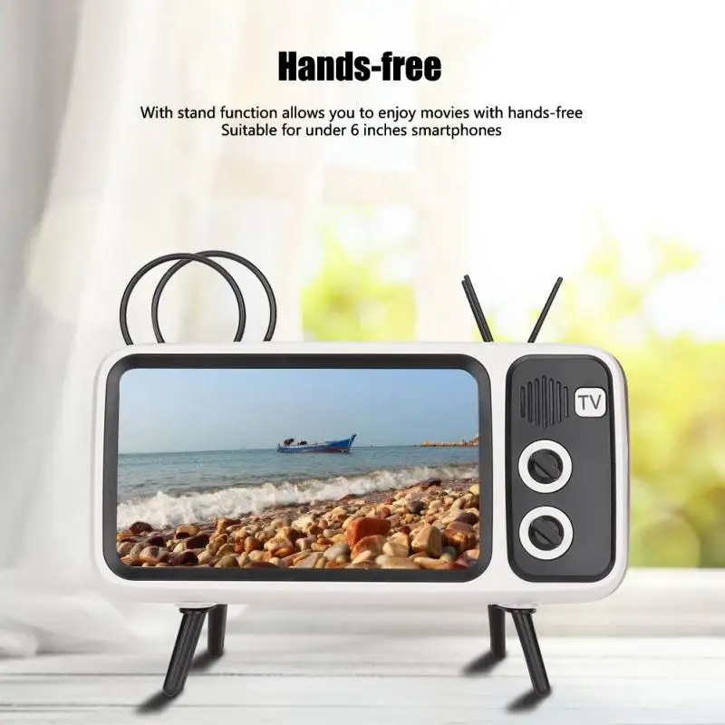 

Retro TV-shaped HD Stereo Bluetooth Speaker Loudspeaker for under 6in Mobile Phone Stand gift for your friends