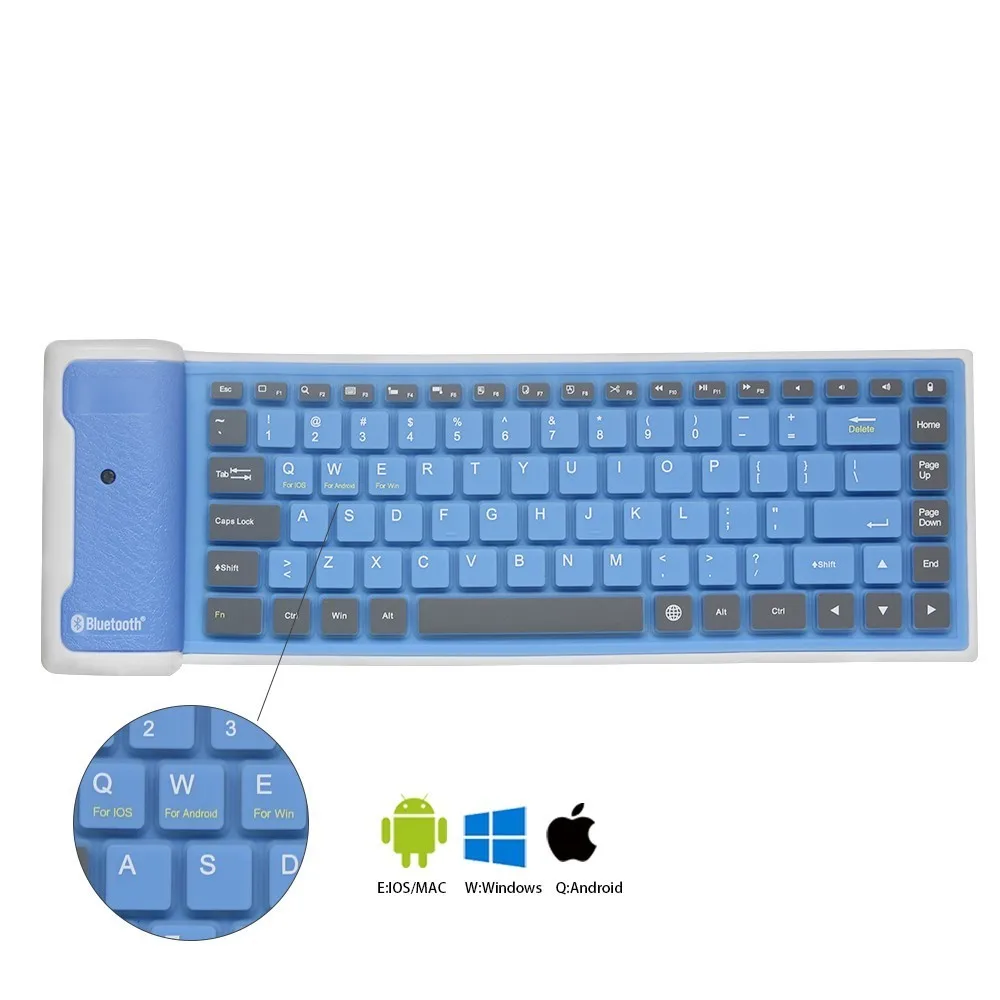 Kopen Draadloze Bluetooth Toetsenbord Opvouwbare Roll Up Stille 87key Toetsenborden Zachte Siliconen Flexibele Teclado Voor PC Huawei Iphone Tablet