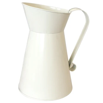 

IALJ Top Vintage Tall Shabby Chic Cream Vase Enamel Pitcher Jug Wedding Home Decor