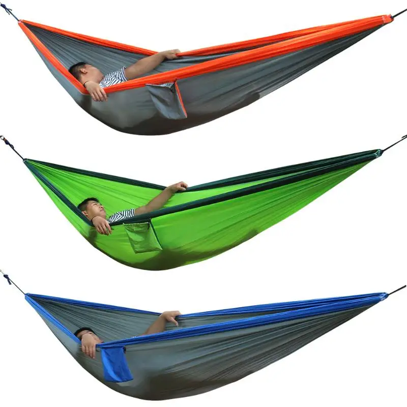 

New Double Person Travel Camping Hammock Nylon Fabric Parachute Hammock Portable Outdoor Garden Travel Swing Hang Bed