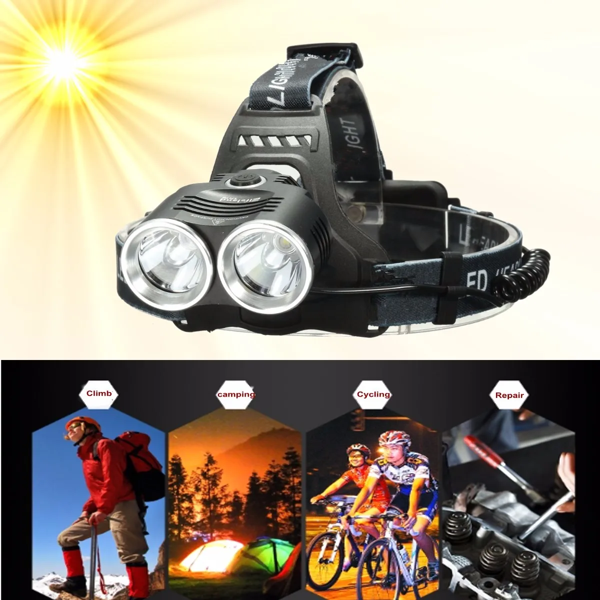 

headlight white head light Headlamp aluminum alloySmuxi adjustable elastic headband for hunting cycling mountaineering camping