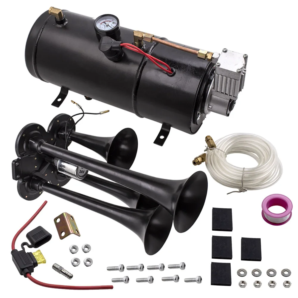 4 Trumpet Train Air Horn Kit 150 PSI 150db Air System With 12V Air