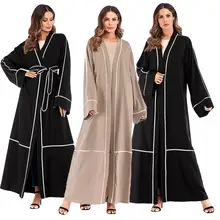 Женское мусульманское длинное платье, открытый кардиган, абайя, контраст, арабское платье, халат с поясом, халат-кимоно платье хиджаб, мусульманская одежда