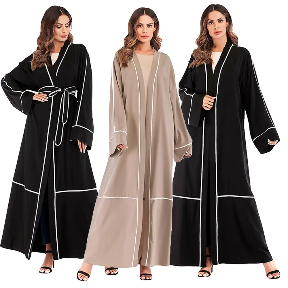 

Women Muslim Long Dress Open Cardigan Abaya Gown Contrast Arab Jilbab Robes With Belt Kaftan Kimono Hijab Dress Islamic Clothing