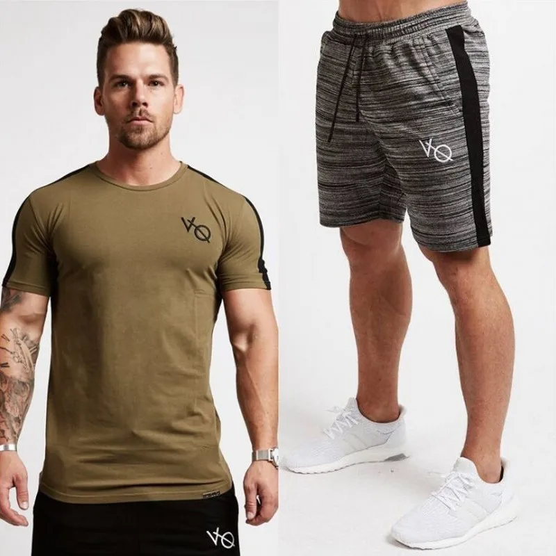 Vanquis A Due Pezzi Da Uomo Manica Corta T Shirt Ritagliata Top + shorts Degli Uomini di Tute Nuovo Causale Sportivo Magliette e camicette Breve pantaloni