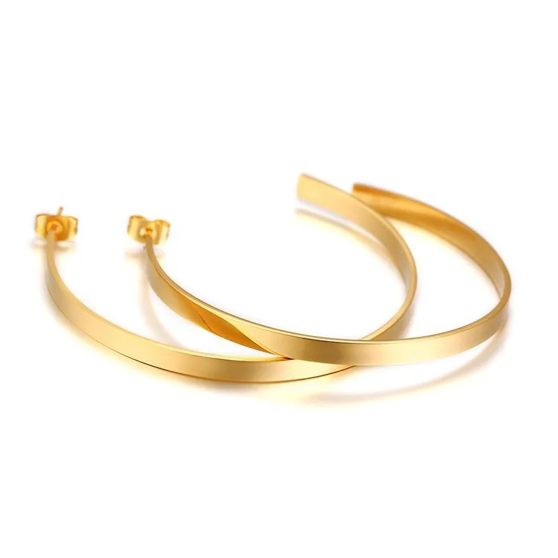 Simple Half Circle Hoop Earrings for Women Gold Tone Stainless Steel Female Girl brincos Makes Your Face Look Slim Jewelry