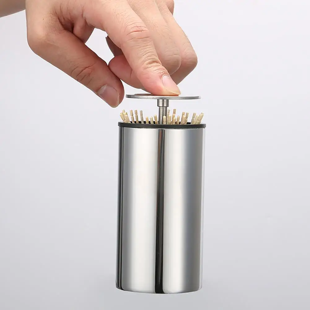 Portable Automatic Stainless Steel Round Toothpick Holder Stand Box