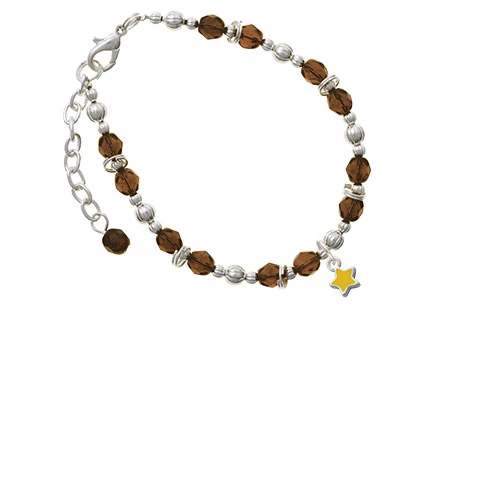 Silvertone Mini Yellow Star Brown Beaded Bracelet |