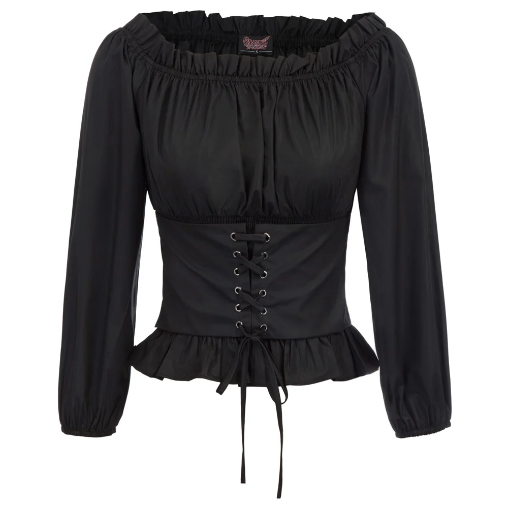 

Vintage shirt Women Gothic blouse ladies Renaissance solid color elegant steampunk slim Off Shoulder corset shirt blusa gotica