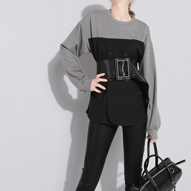 

2019 autumn and winter women's fashion false tow piece hoody stitching loose hoodies women 335